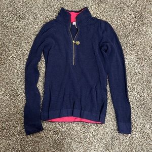 Lily Pulitzer medium navy sweater with pink detail and gold zipper quarter zip